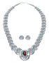 Navajo Reversible Sterling Silver and Coral Necklace Earrings Set SN20290